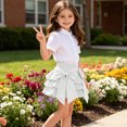thumbnail image 3 of FRSASU Girls Summer Bow Tie Mini Skirt Cute Pleated High Shirred Waist Layered Ruffle Hem Short Cake Skirts White, 3 of 9