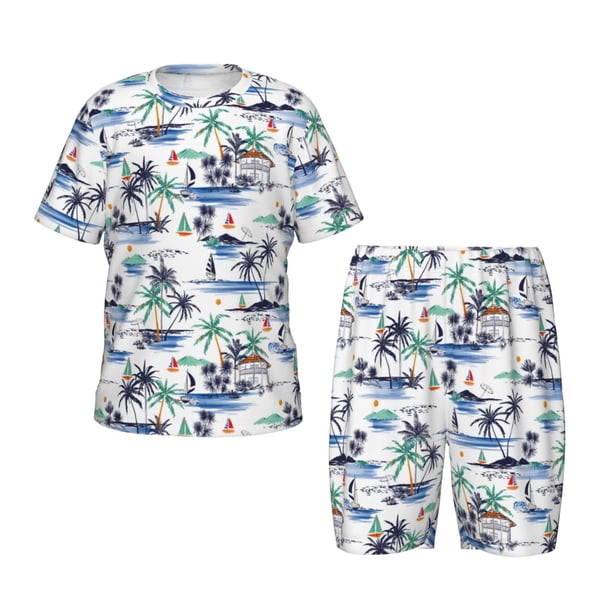 Balery Hawaii Palms Conjunto de Pijama Infantil de Manga Corta con Estampado – Ropa de Dormir de Algodón Suave-4X-Large