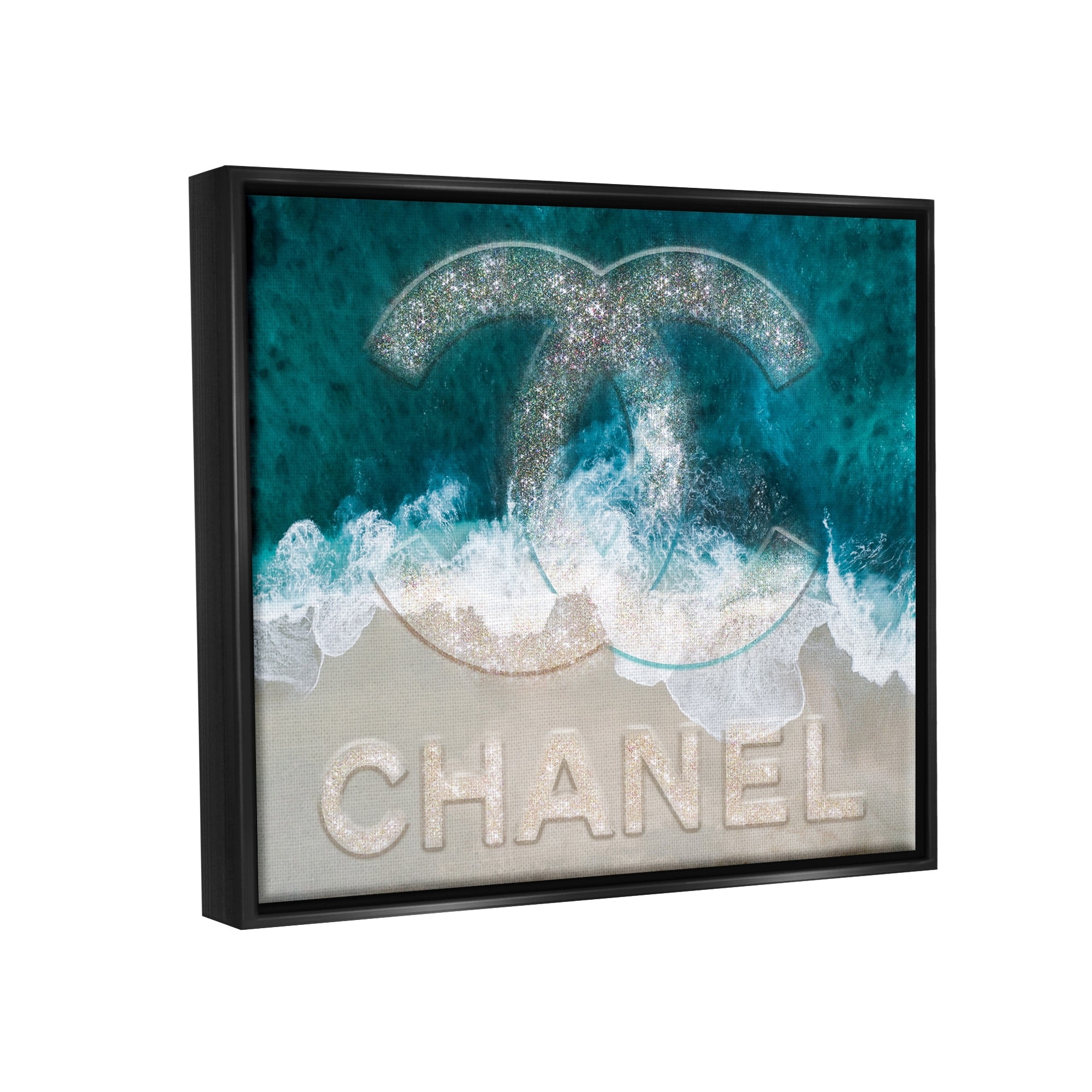 Stupell Industries Beach Waves Crashing Shoreline Glam Fashion Detail Graphic Art Jet Black Floating Framed Canvas Print Wall Art, Design by Ziwei Li