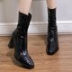 thumbnail image 2 of NECHOLOGY Botas Mujer Zapatos Botines mujer Botas de tacón grueso de cabeza cuadrada de otoño e invierno con cremallera en la parte trasera botas grandes de tacón cómodas y mujer (Black, 7.50), 2 of 7