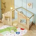 thumbnail image 2 of Costway Twin Size House Floor Bed with LED Lights Solid Wood Bed Frame without Slats Natural, 2 of 10
