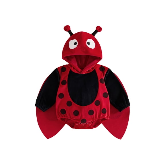 RUINIXCW Newborn Baby Girl Boy Halloween Ladybug Costume Infant Animal Cosplay Photoshoot Outfit Long Sleeve Hooded Romper with Wings