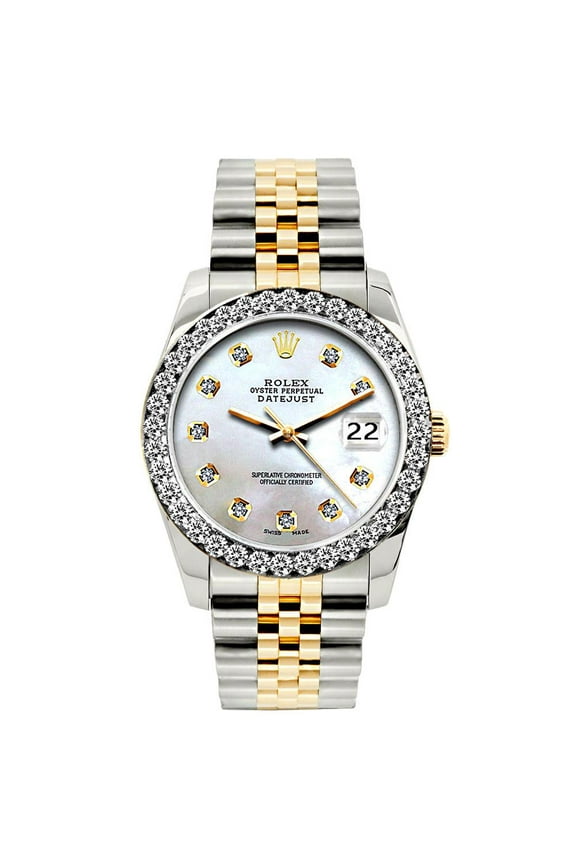 Pre-Owned Rolex Datejust Diamond Watch, 26mm, Yellow Gold and Stainless Steel Bracelet MOP Diamond Dial w/ Diamond Bezel