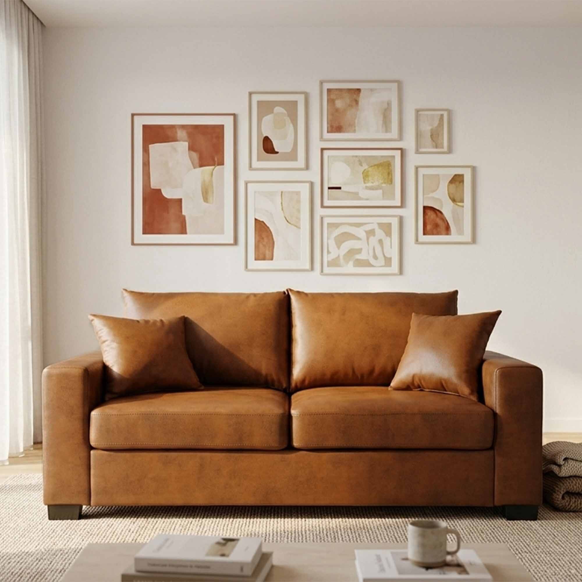 Lunale 69" Loveseat Sofa for Small Space, Modern Comfortable 2-Seater Upholstered Couch, Brown Faux Leather