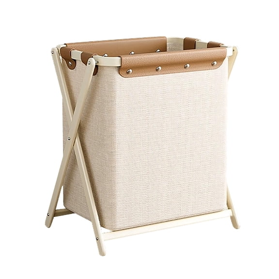 Laundry Hamper with X-Frame Stand, Linen Fabric Storage Basket, Durable Steel Frame Dirty Clothes Basket, Stylish Organizer for Bedroom, Bathroom, Dorm, Toys and Dolls Storage