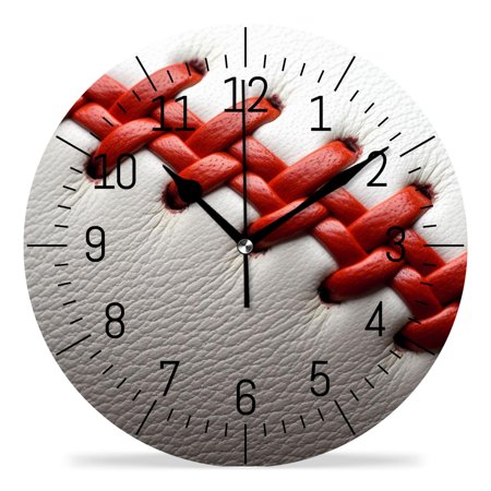 14 Inch Wall Clock Battery Operated Silent Clock Decorative for Office, Kitchen, Outdoor, Living Room,Close-Up of Stitches in A Baseball Lovely Design