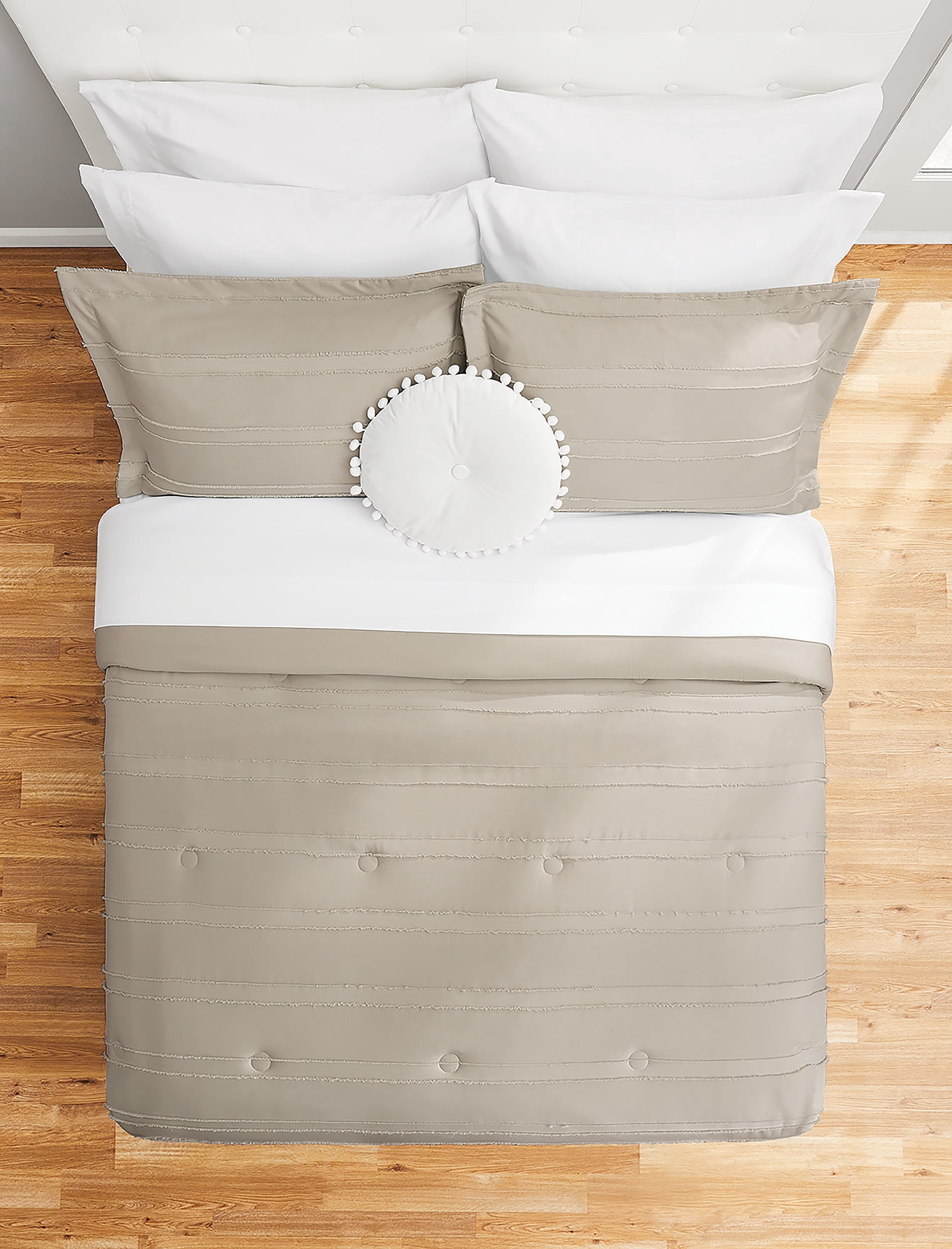 Mainstays 10 Piece Tan Stripe Bed in a Bag Comforter Set with Sheets, Queen