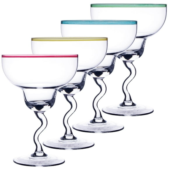 Chefcaptain COLOR Margarita Hand Blown Margarita Glasses, Cocktail Glasses Set Of 4 Borosilicate Beverage Vessels With Color Rim, Blown Glass PACK OF 4, 14.5 Ounces (Glass)