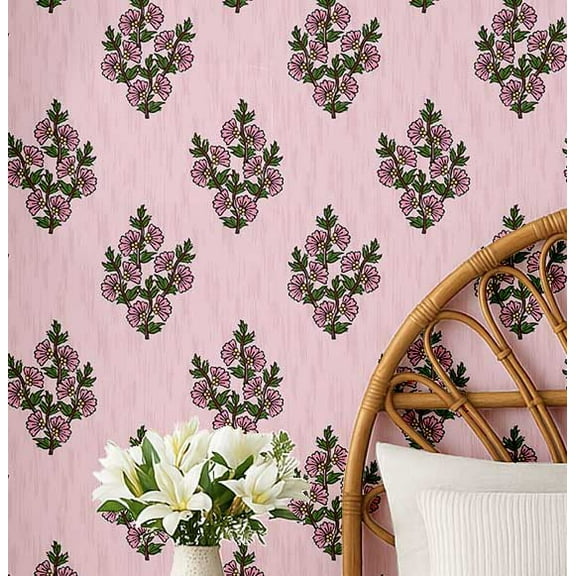 S4Sassy Peel & Stick Vinyl Wallpaper, Block Floral Wall Paper Contact Paper Waterproof- Pink, 25"X 60", Removable Asian Style Covering For Home Decor In Bedrooms & Living Areas, Cabinets