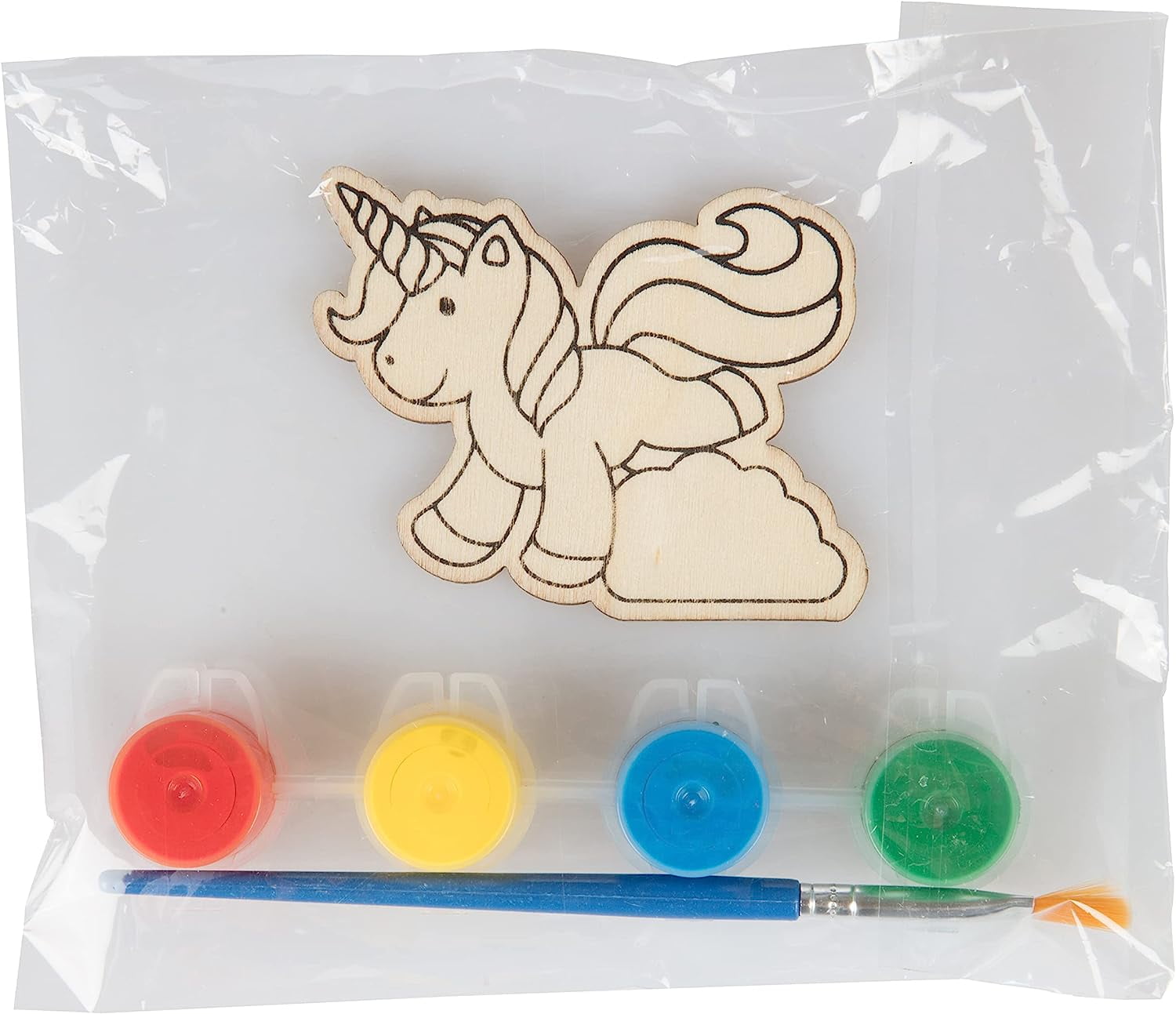 SCS Direct Kids Party Wood Painting Craft Kits (20ct) -Unicorns and Dragons- Each Kit Has its Own Brush, Paint, & Figure- Fun, Unique Birthday Party Activity, Favors or Classroom School Projects Gift