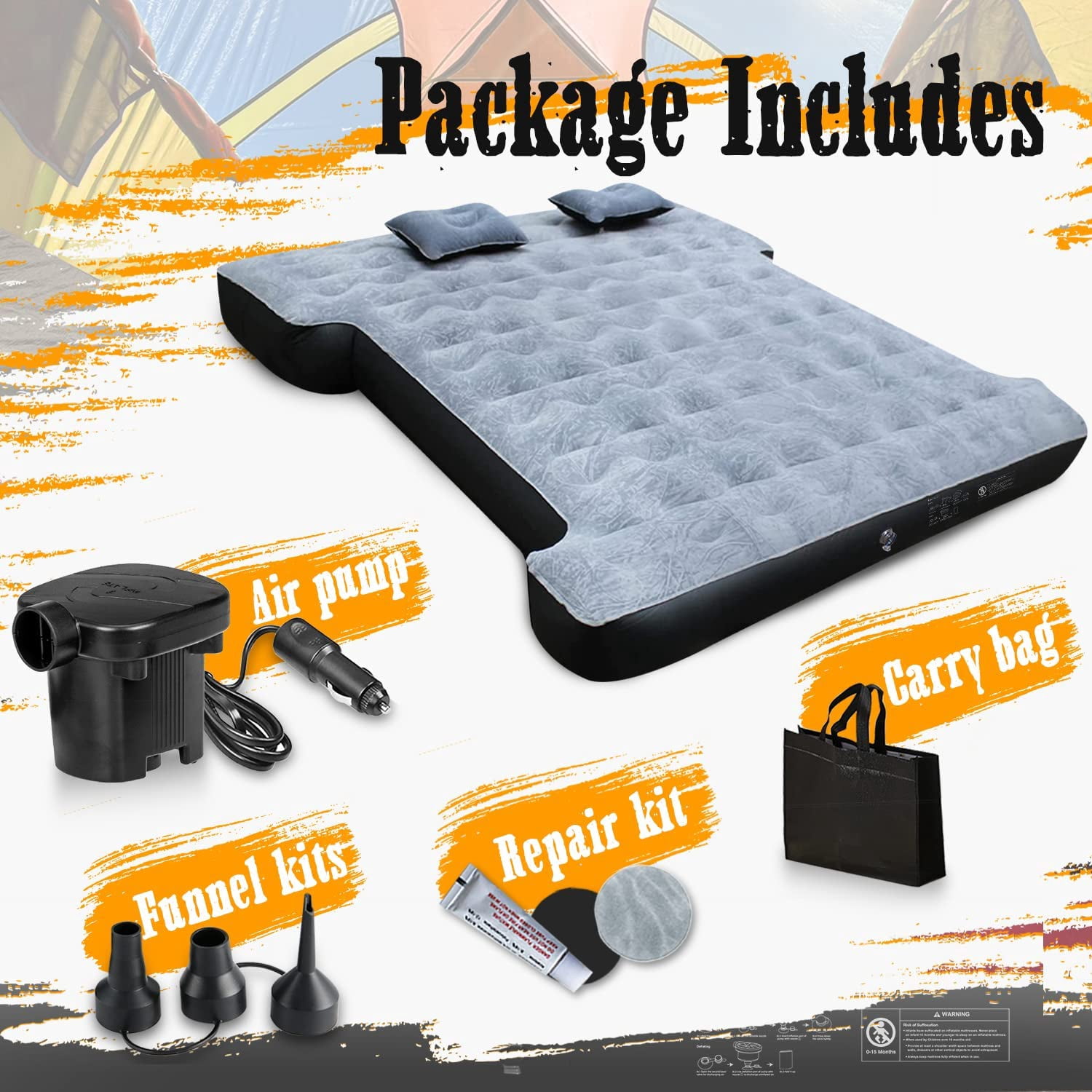 Truck Bed Air Mattress for 5.5'-5.8' Full Size Short Truck Bed Inflatable Camping Mattress with Pump & Carry Bag, Gray