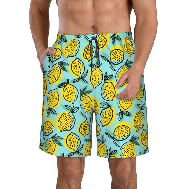 Fotbe Lemon1 Trajes de Baño Estampados para Hombre, Shorts de Verano de Secado Rápido, Ropa de Playa, Bañadores-Small