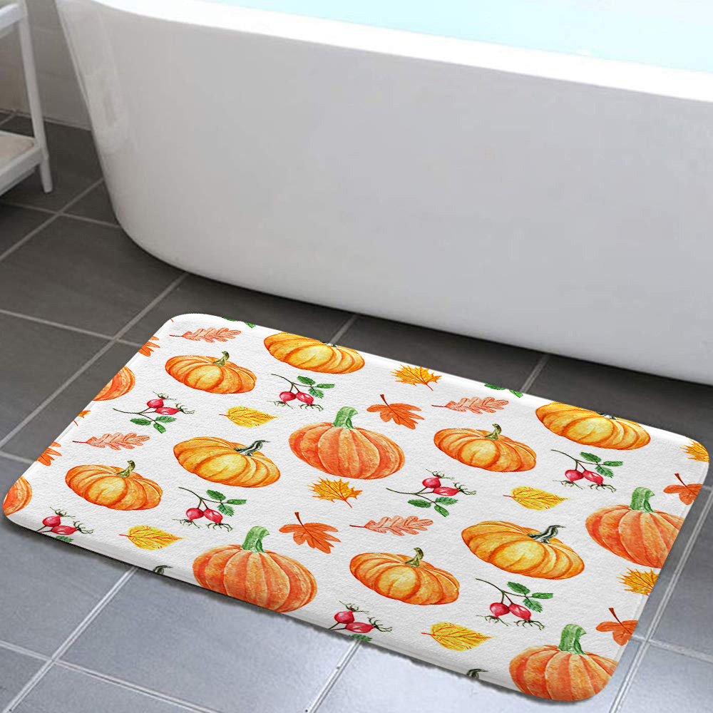 Fall Pumpkin Bath Mat, Autumn Thanksgiving Pumpkin Kitchen Bath Mat