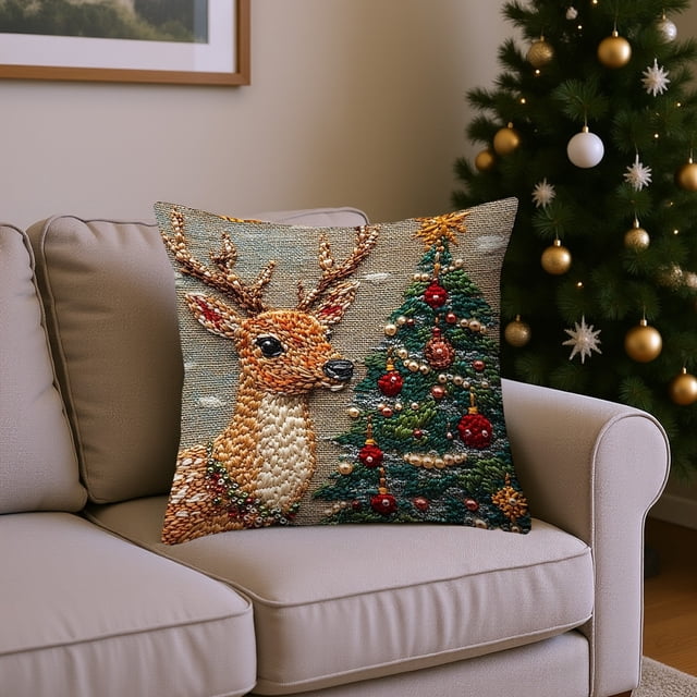 Fundas de almohada navideñas de 45x45 cm (17,7x17,7 pulgadas), fundas decorativas con tela suave y cremallera oculta para decoración del hogar. Funda de almohada de algodón.
