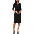 thumbnail image 2 of INSPIRE CHIC Work Dresses for Women 3/4 Sleeve V Neck Stand Collared Bodycon Business Office Sheath Dress 2026 XL Black, 2 of 6