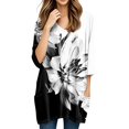 thumbnail image 5 of WTOBBY Women's Fashion Casual Retro Floral Print V-Neck Mid-Length Tunic Tops with Pockets, 3/4 Sleeve Blouses for Stylish and Comfortable Shirt Wear,Dark Gray S, 5 of 5