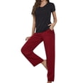 thumbnail image 4 of Xuanfei Women V Neck Short Sleeve Top Plaid Drawstring Waist Pocket Pants Loungewear, 4 of 7