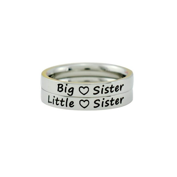 Big Sister Little Sister - Dainty Stainless Steel Stacking Band Ring Set of 2, Big Lil Sis Family Love, Gift for Women, Her Birthday, Anniversary Christmas Valentines