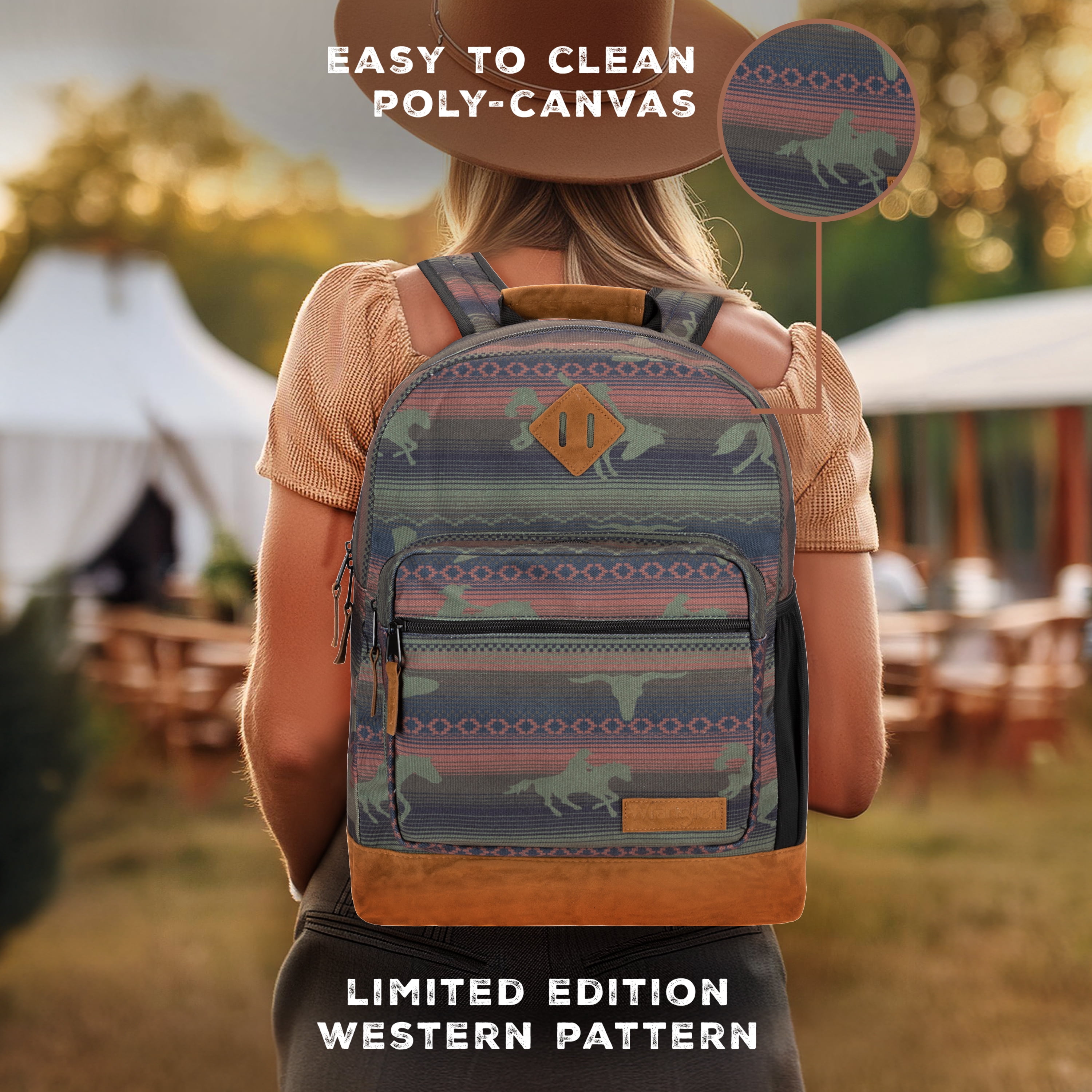Wrangler Yellowstone Backpack, Classic Logo Resistant Padded Sleeve, All Ages, Burgandy Patterned