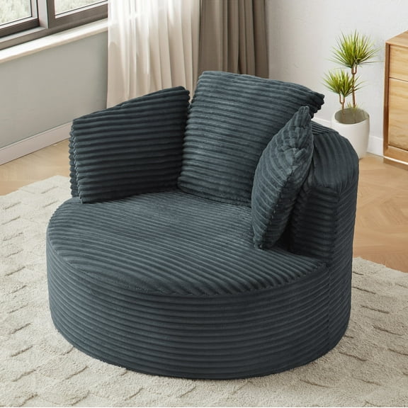 MAYEERTY Compressible Corduroy Round Lounge Sofa, Modern Couch with Spring Cushion for Apartment, 49*45*35"Dark Grey