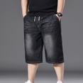 thumbnail image 6 of Capri Jeans for Men Wide Leg Straight Fit Pull On Stretchy Denim 3/4 Pants Elastic Waist Long Shorts with Pockets and Drawstring Black, 6 of 9