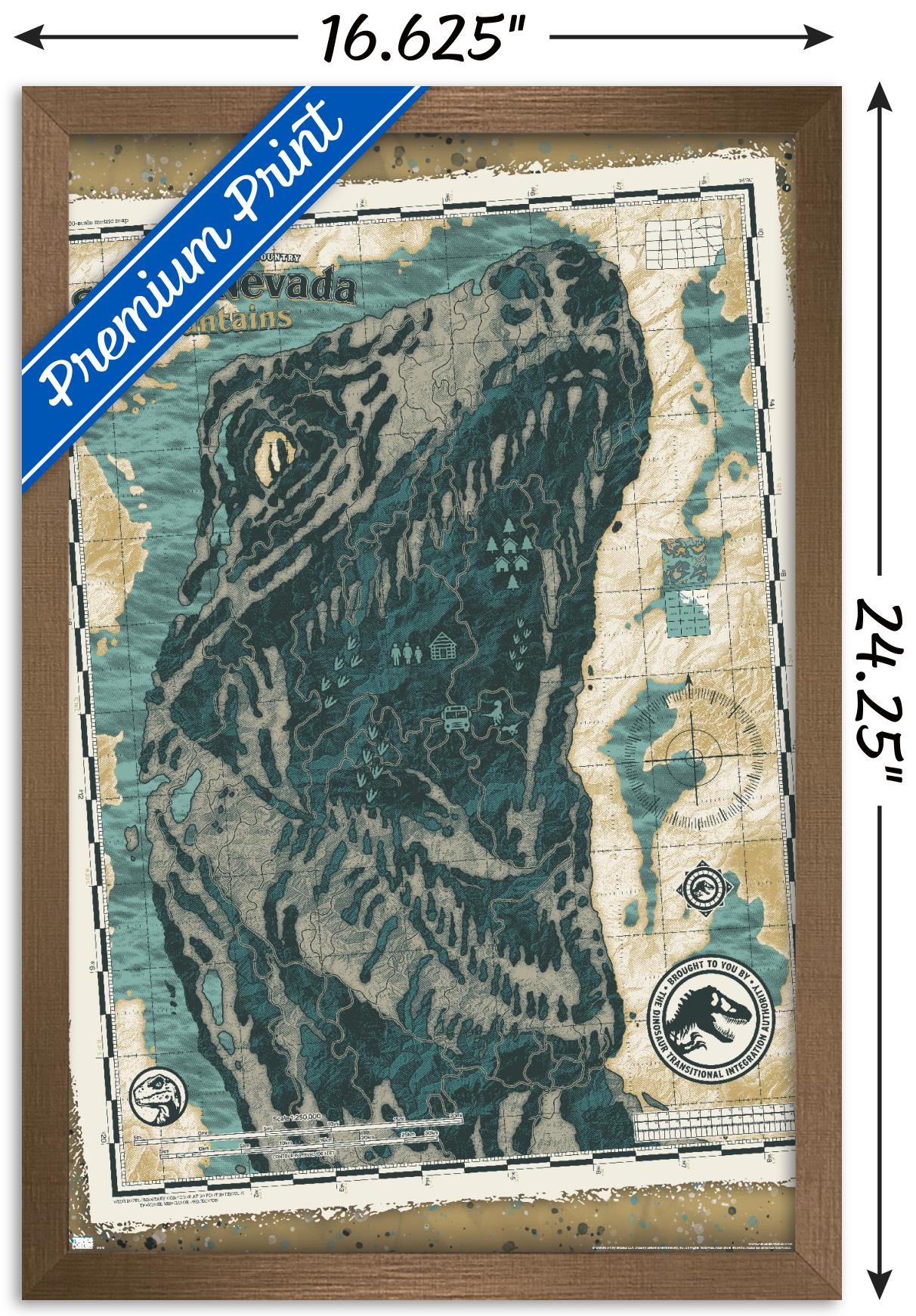Jurassic World: Dominion - Sierra Nevada Mountains Map Wall Poster, 14.725" x 22.375" Framed