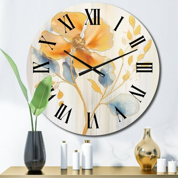 Designart "Harmonious Chaos in Yellow and Blue II" Floral Oversized Wall Clock