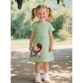thumbnail image 3 of HILEELANG Toddler Girls Short Sleeve Dress Cotton Casual Green Dot Bunny Applique Jersey Shirt Playwear Dresses 4T, 3 of 6
