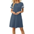 thumbnail image 2 of T Shirt Summer Dress for Women Casual Striped Short Sleeve Knee Length Beach Dresses Crew Neck A Line Tunic Dress, 2 of 6
