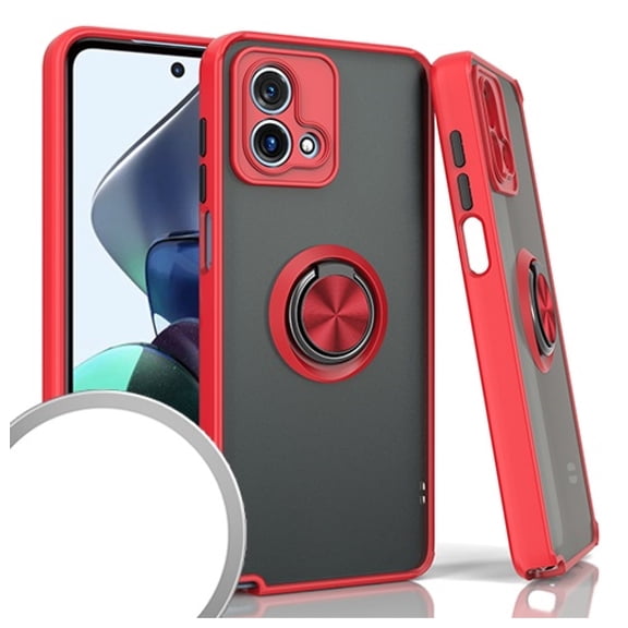 For Motorola Moto G STYLUS 5G 2023 O-Ring Cover Phone Case Tempered Glass - Red