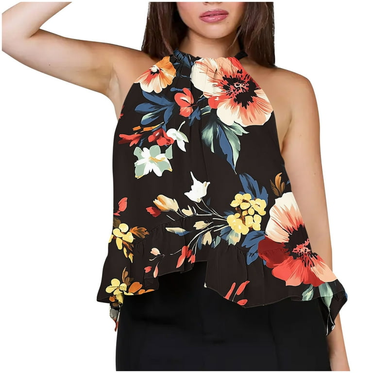 JTZGDY Women's Summer Halter Neck Tank Tops Cute Floral Printed