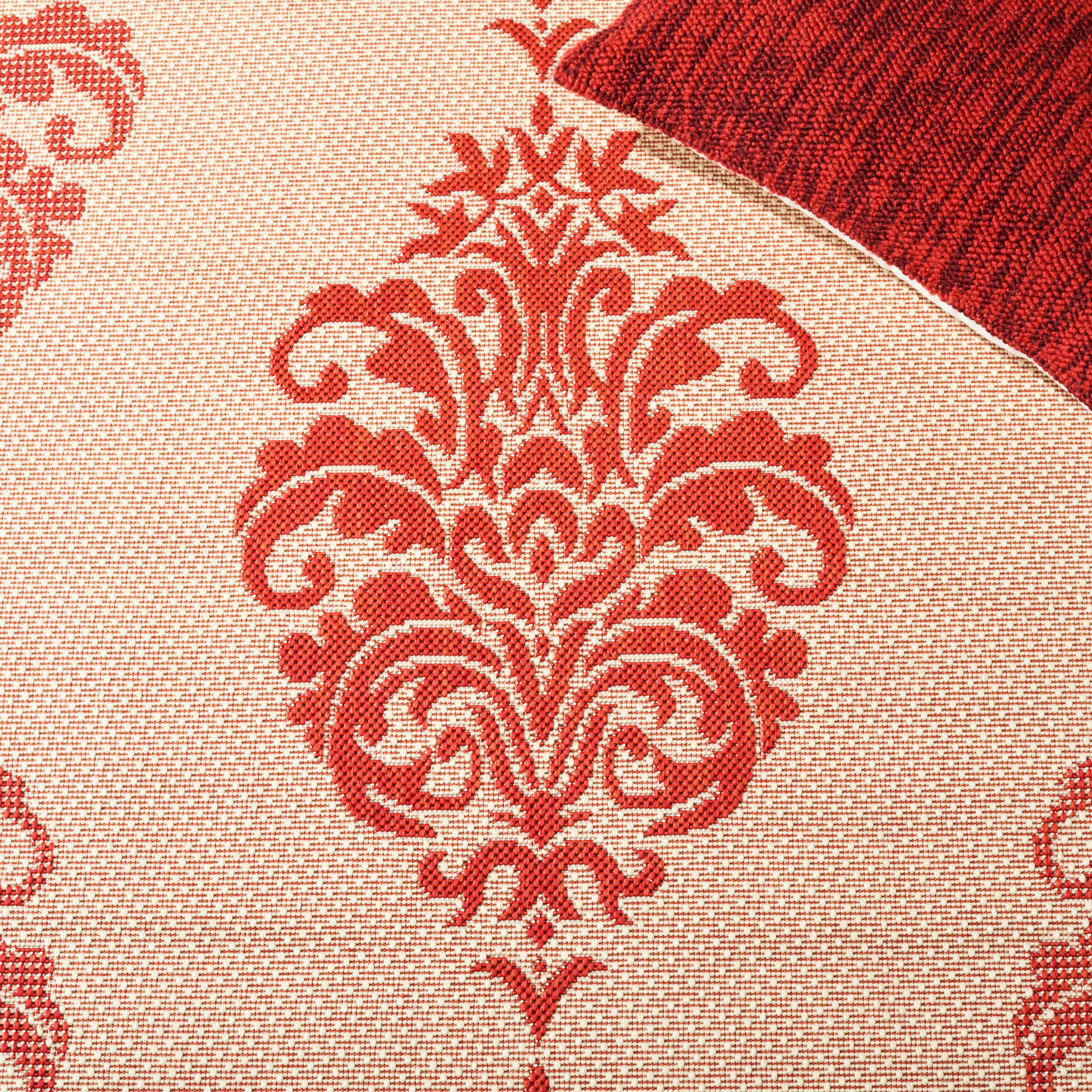 Safavieh Courtyard Jenny Medallion Indoor/Outdoor Runner Rug, Natural/Red, 2'3" x 14'