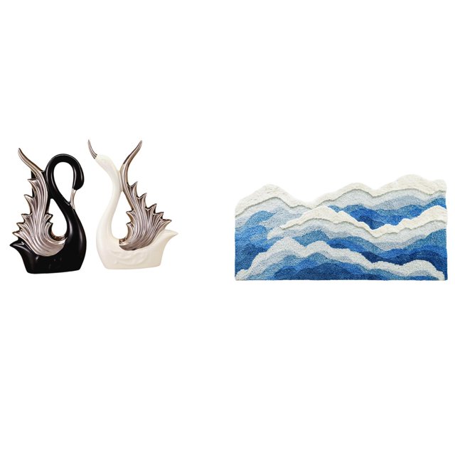 Elegante Conjunto De Escultura De Cerámica De Cisne Y Alfombra Oceánica Para Decoración Del Hogar, Regalo De Aniversario, Guardería, Dormitorio, Cocina, Entrada, Sala De Juegos.