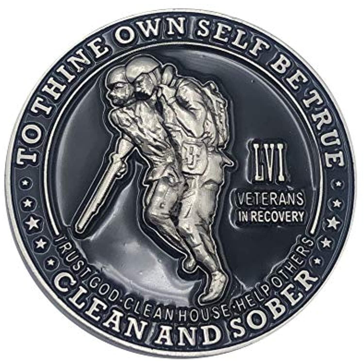 Veterans in Recovery AA Chip Sobriety Coin an AA Medallion Showing a Token of Appreciation for Those That Served. 1-60 Years with Third Step Prayer on The Back 