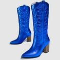 thumbnail image 6 of Juosiy Knee High Cowboy Boots for Women Chunky High Heels Pull-on Embroidered Wide Calf Cowgirl Boots, 6 of 8