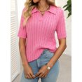 thumbnail image 4 of EASYBRA Women Cable Knit Sweater Polo Collar Loose Fit Pullover Casual Wear Cotton Polyester, 4 of 9
