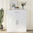 thumbnail image 2 of Modern Farmhouse Sideboard Buffet Cabinet with Storage with 2 Doors, Barn Doors Buffet Cabinet with Storage, Wood Coffee Bar Cabinet with Adjustable Shelf for Kitchen, Living Room,White, 2 of 16
