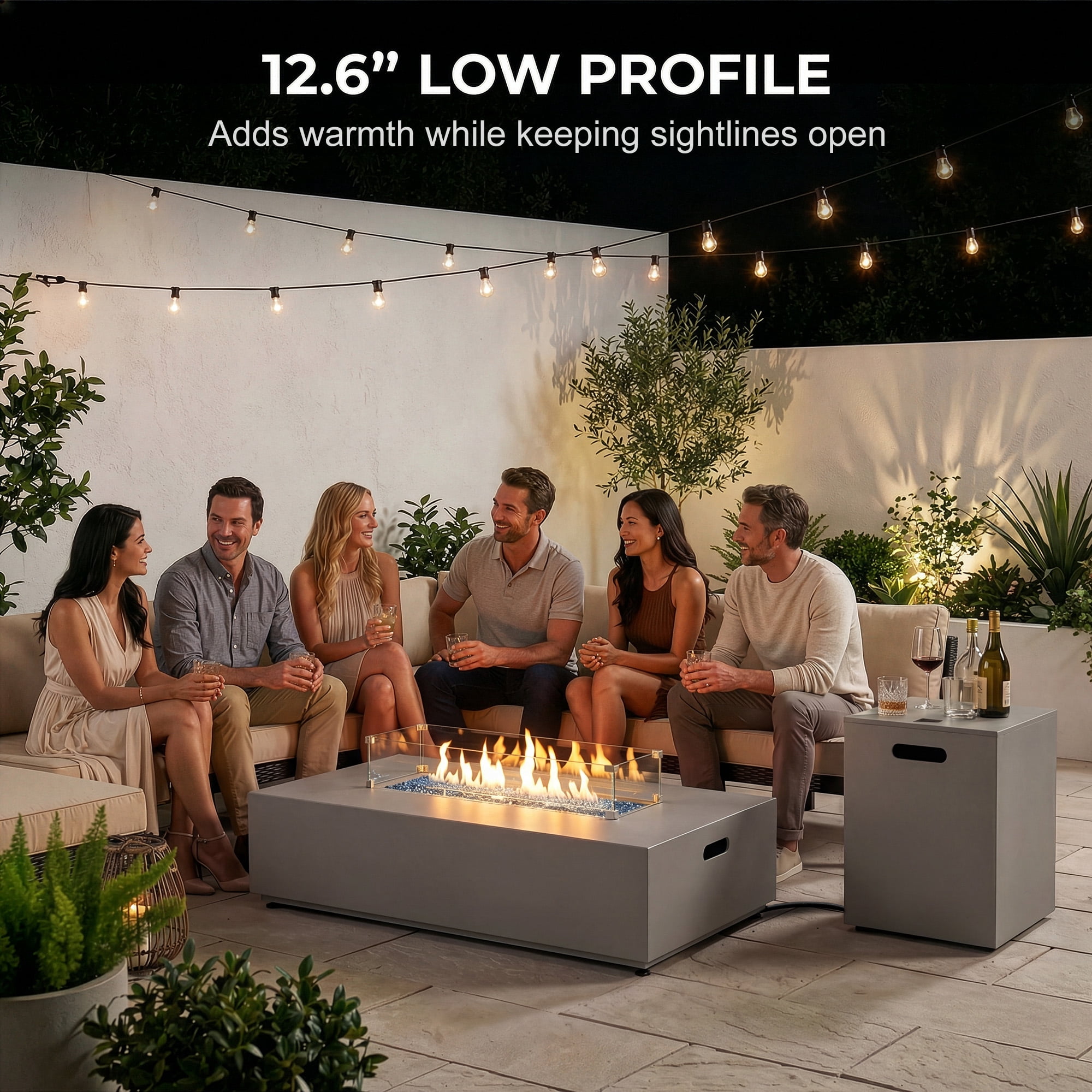 RADIATA 56" Rectangle Propane Fire Pit Table, Dual Fuel Natural Gas Fire Pit Convertible, 50,000 BTU Outdoor Fire Pit Table for Outside Patio
