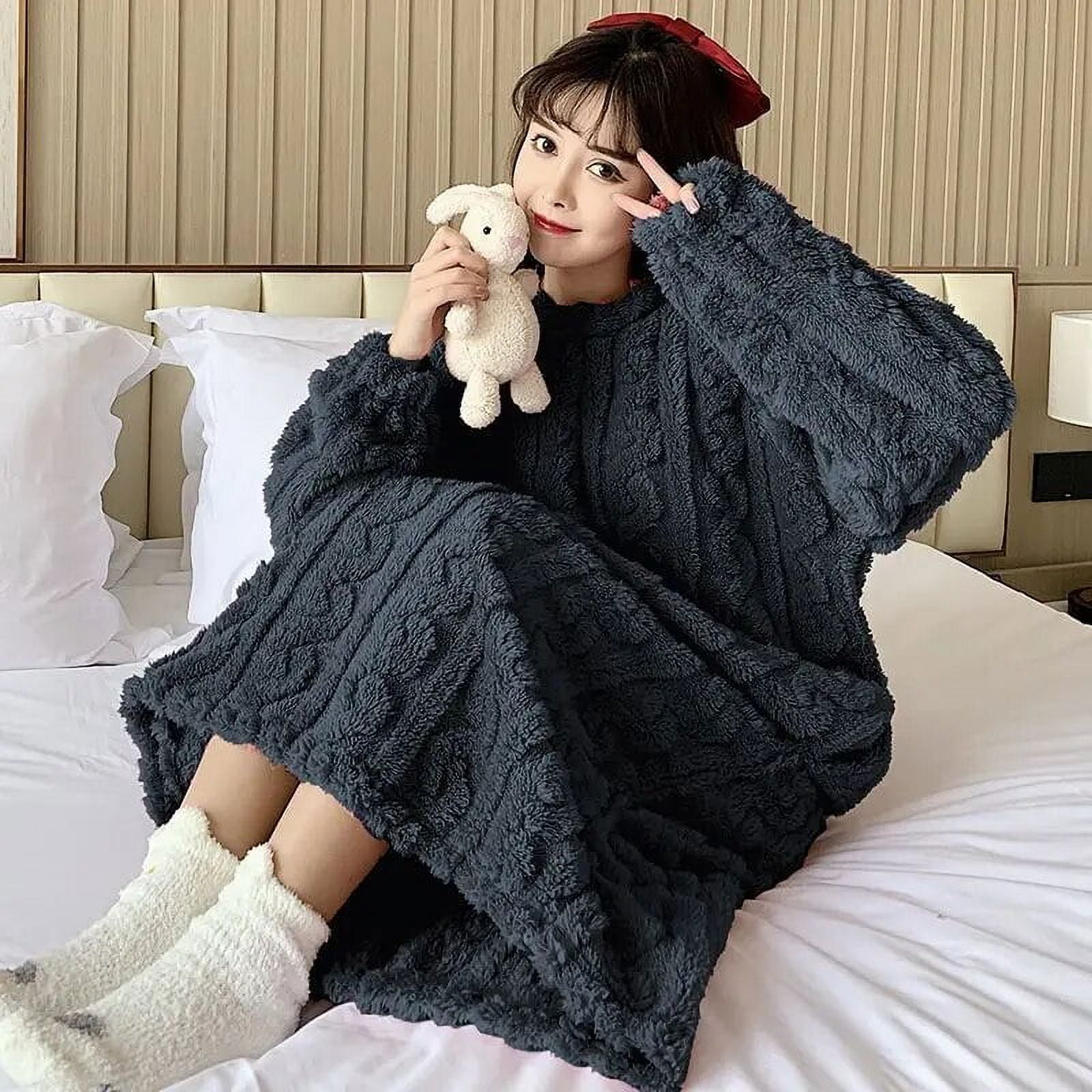 qolati Womens Fuzzy Fleece Nightgown Fall Winter Crewneck