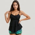 thumbnail image 6 of Women's Tankini Swimsuit with Spaghetti Strap Top and Leaf Print Swim Shorts Set - X Large, Black, 6 of 7