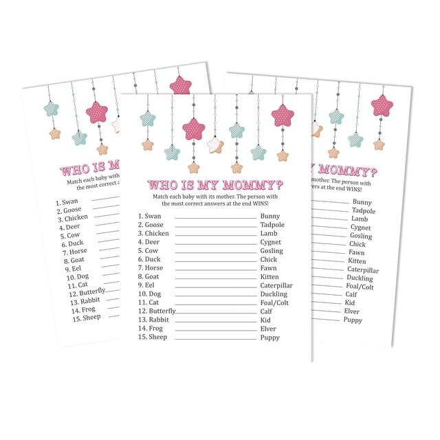 Inkdotpot 50-Pack Who Is My Mommy Baby Shower Game Cards Star My Mommy Name Gender Neutral Activity Cards