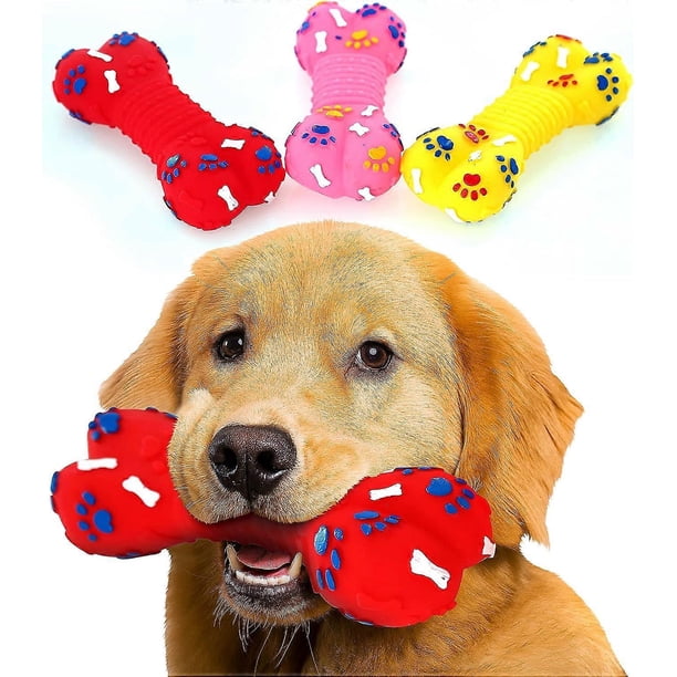 Dog Bone Squeaky Toy - Washable Pet Bone Shaped Squeak Toy Interactive Fetching Durable Rubber Teeth Training Chew Toy - for Medium Size Dog Puppy