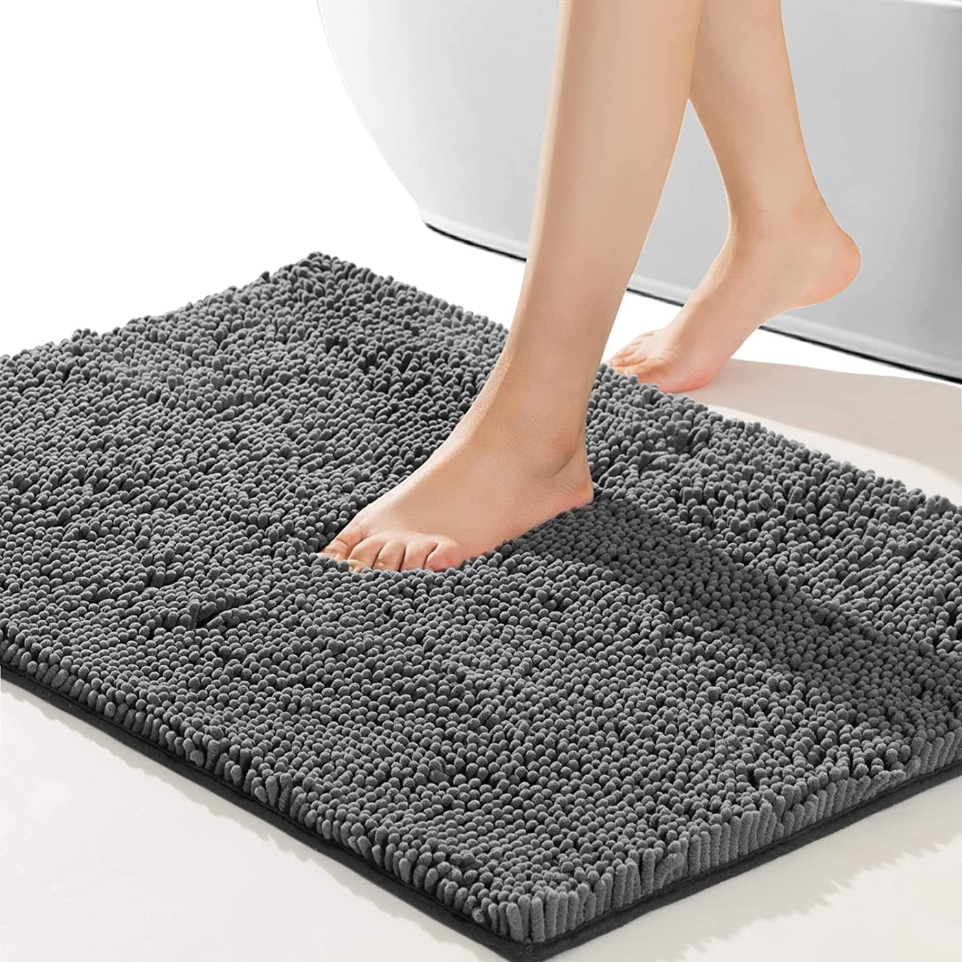 One 24 x 17 grey bathroom mat made of soft absorption felt and ultra thick  PU fiber blanket on a quick dry rubber backing. Bathroom mat, shower room  mat, running bath mat