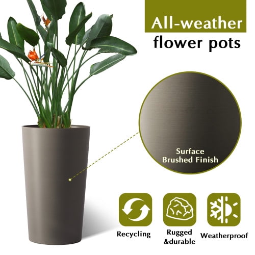 Chak’s Choice 2 Pack Tall 21.7 in Planters for Outdoor Plants Modern Tall Square Planter Box Indoor Outdoor Porch Patio Flower Pot for Garden, (Brown)