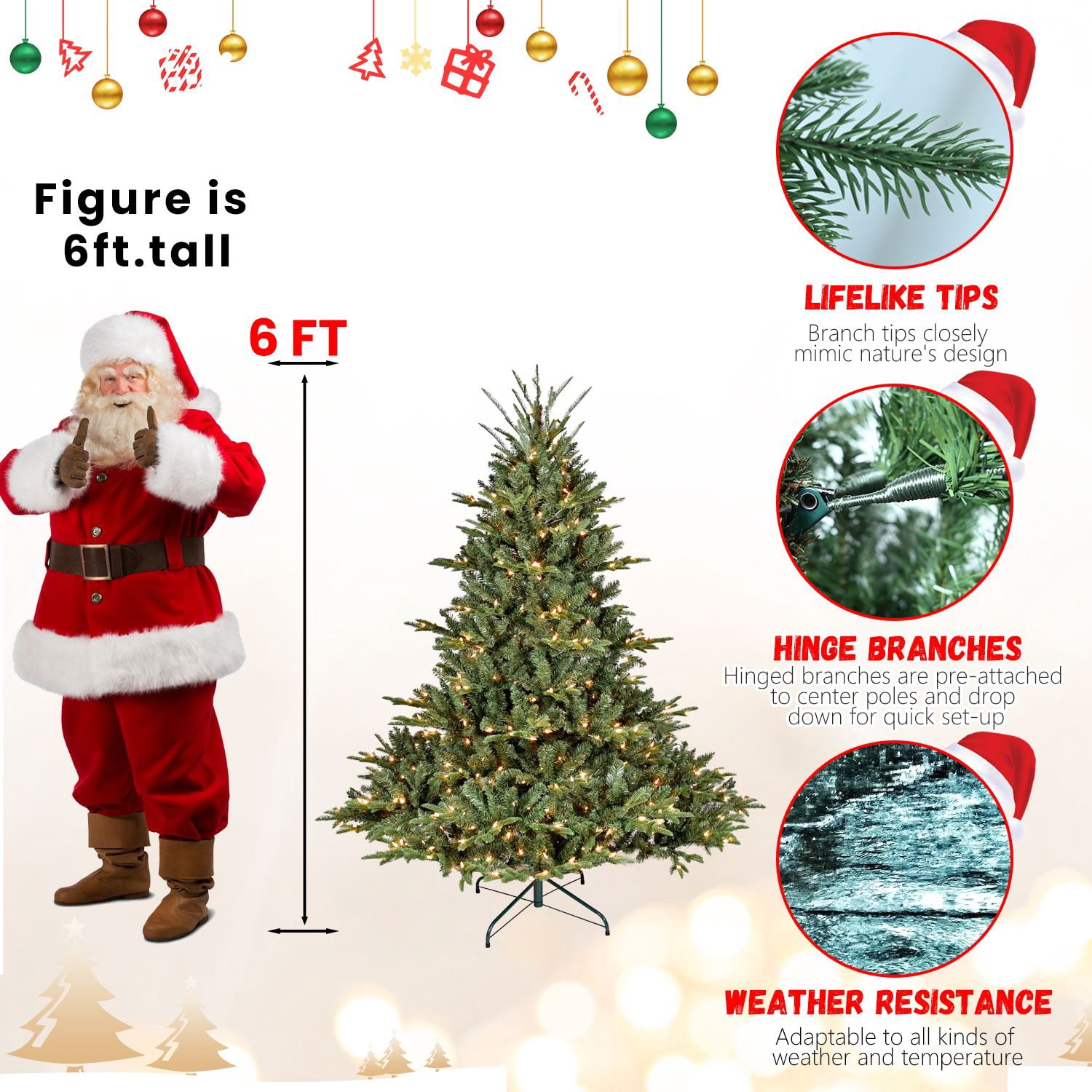 Alvantor 6FT Christmas Tree Full-Shape Holiday Tree with 500 LED Lights & 1763 Tips for Indoor Holiday Decoration Green