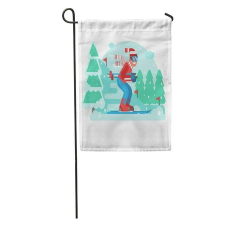 LADDKE Smiling Cross Country Skier Riding on Ski Track Snowy Winter Garden Flag Decorative Flag House Banner 12x18