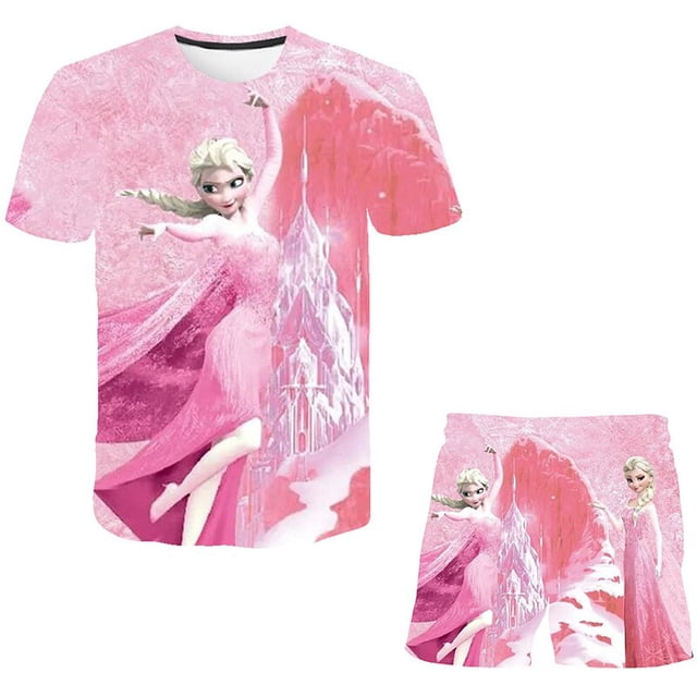 Bebé niño niña niños Frozen Elsa Anna traje verano niños niños niñas camiseta + Pantalones cortos 2 trajes niños bebé niña conjuntos Cloth8T Gao Jinjia LED