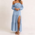 thumbnail image 5 of Dolkfu Blue Women'S Dresses, Tees & Blouses Refined Long Sleeve Boat Neck Sundress Solid Relaxed Fit Retro Vintage Maxi Dresses Light Blue,Xxl, 5 of 6
