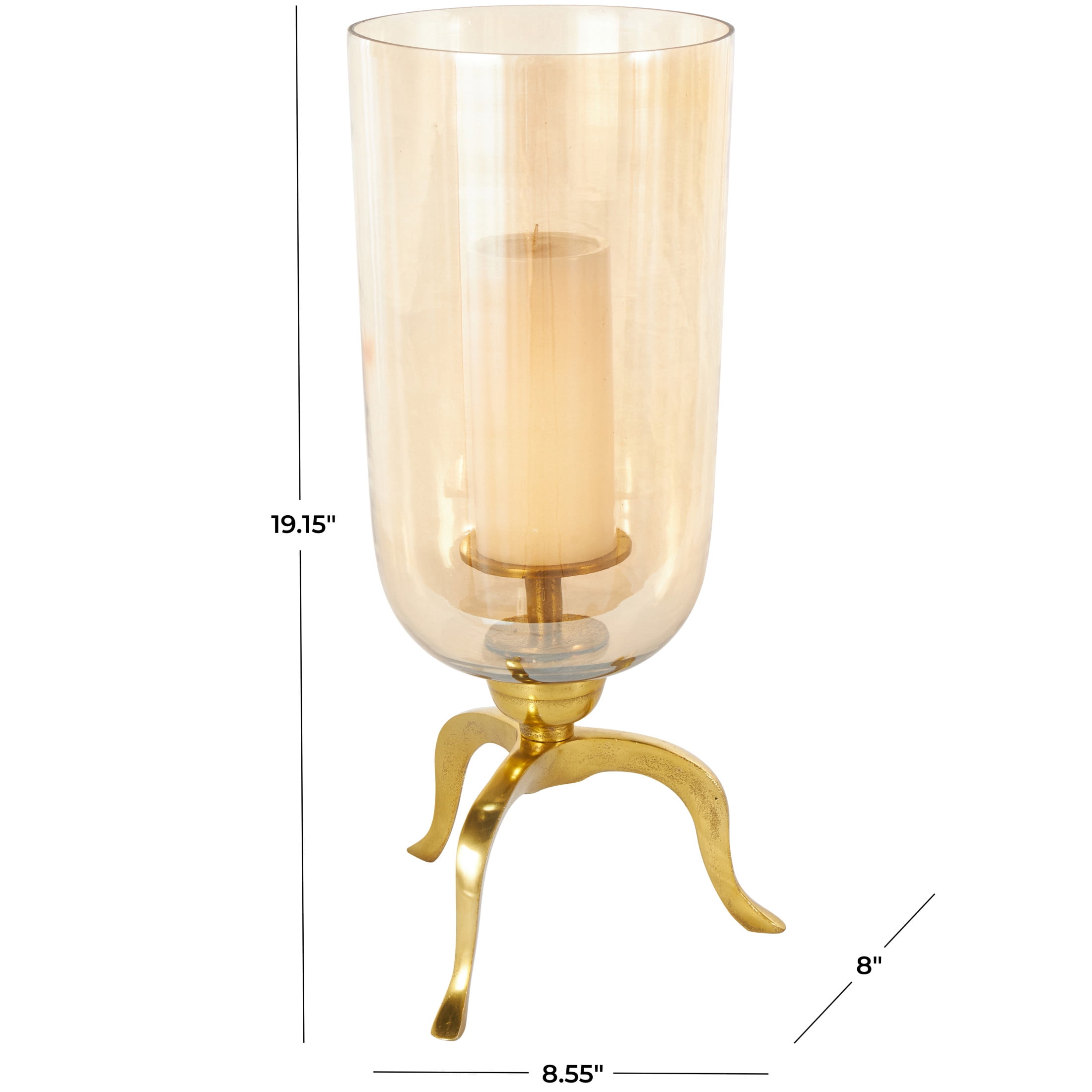 DecMode Gold Aluminum Metal Single Candle Hurricane Lamp