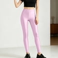 thumbnail image 5 of Olyvenn Women's Shiny Milk Silk Base Layer Leggings, High Elastic Tummy Control Slim Fit Stretch Pants for Daily Underwear Pink Free Size, 5 of 6
